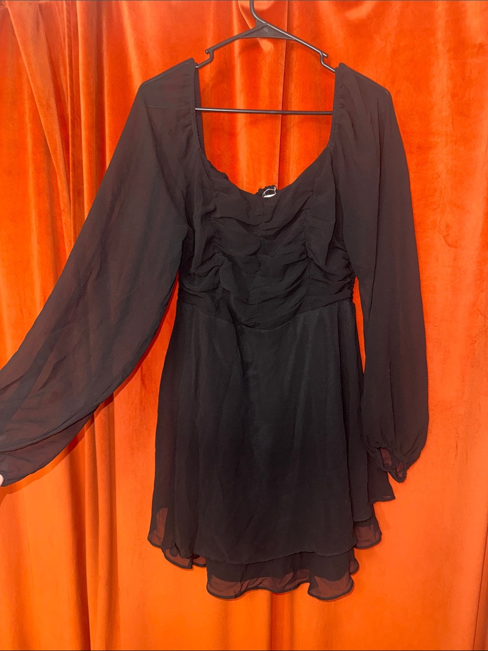 Black Long-Sleeve Chiffon Mini Dress Altar’d State